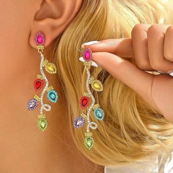 NEW Colorful Christmas String Lights Holiday Bling Gemstone Earrings - Picture 1 of 5